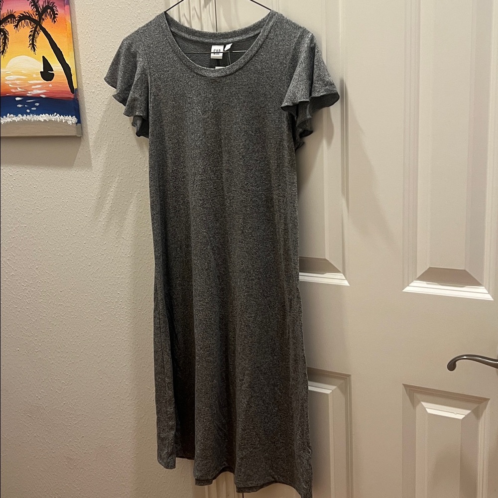 GAP Heather Gray Midi Dress T-shirt Dress Flutter Sleeve Knit Short Sleeve S